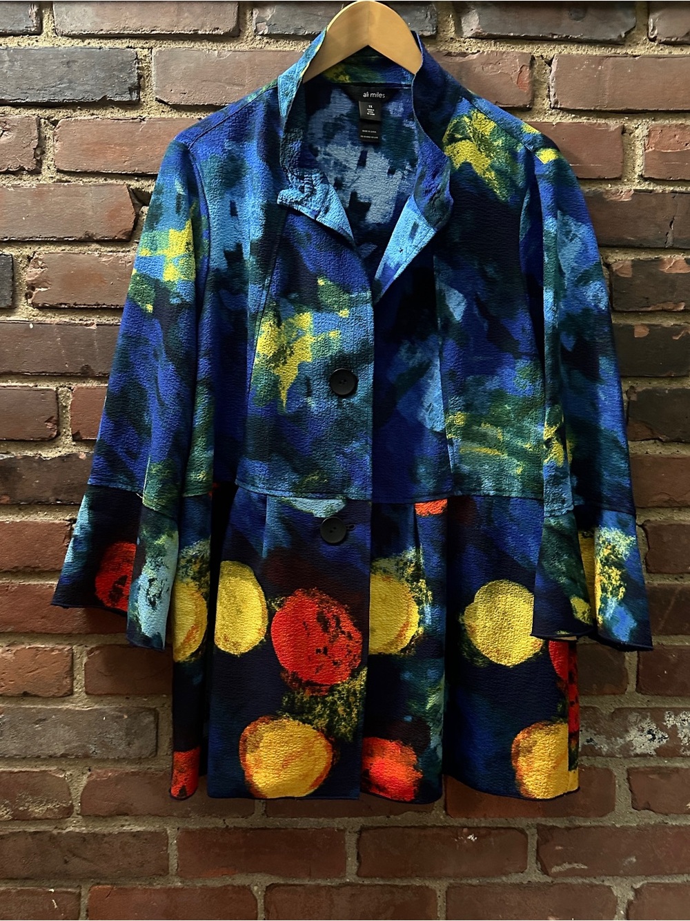ALI MILES wire collar 3/4 sleeve 3 button topper jacket plus size 1X 51 chest